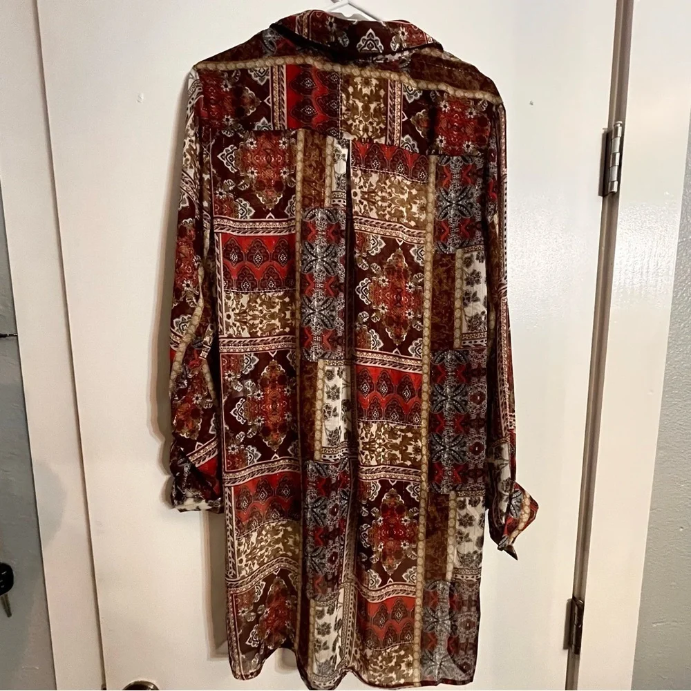 Haver London Sheer Tiered Women’s Blouse size oversized large Front Tie - Picture 2 of 6